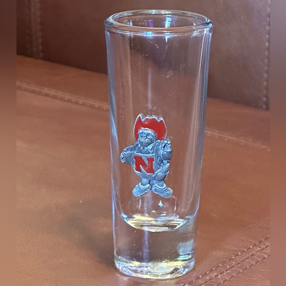 University of Nebraska Cornhusker Shot Glass w/ Metal Mascot